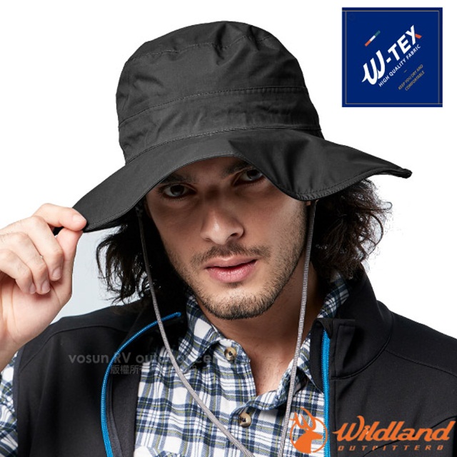 【荒野 WildLand】全效能_可調式抗UV防水透氣寬邊大盤帽子(防水10000mm+ UPF50+)_W2008-54 黑