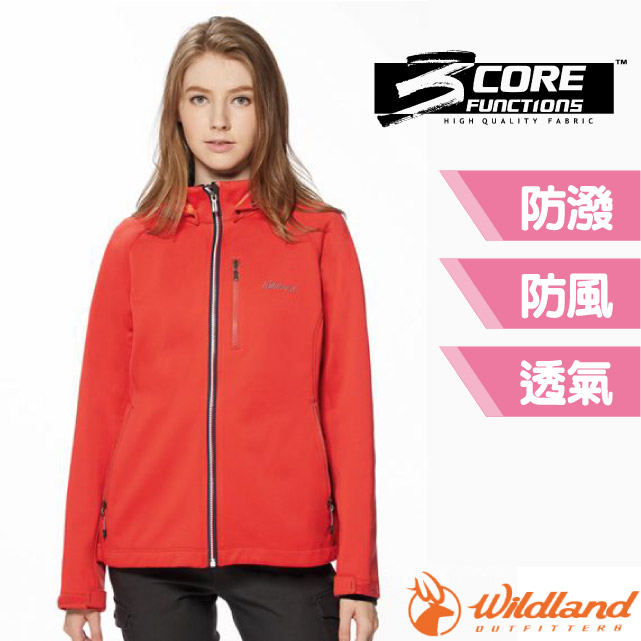 【荒野 WildLand】女 防風防潑保暖軟殼連帽外套.夾克.風衣_0A92921-139 海棠紅