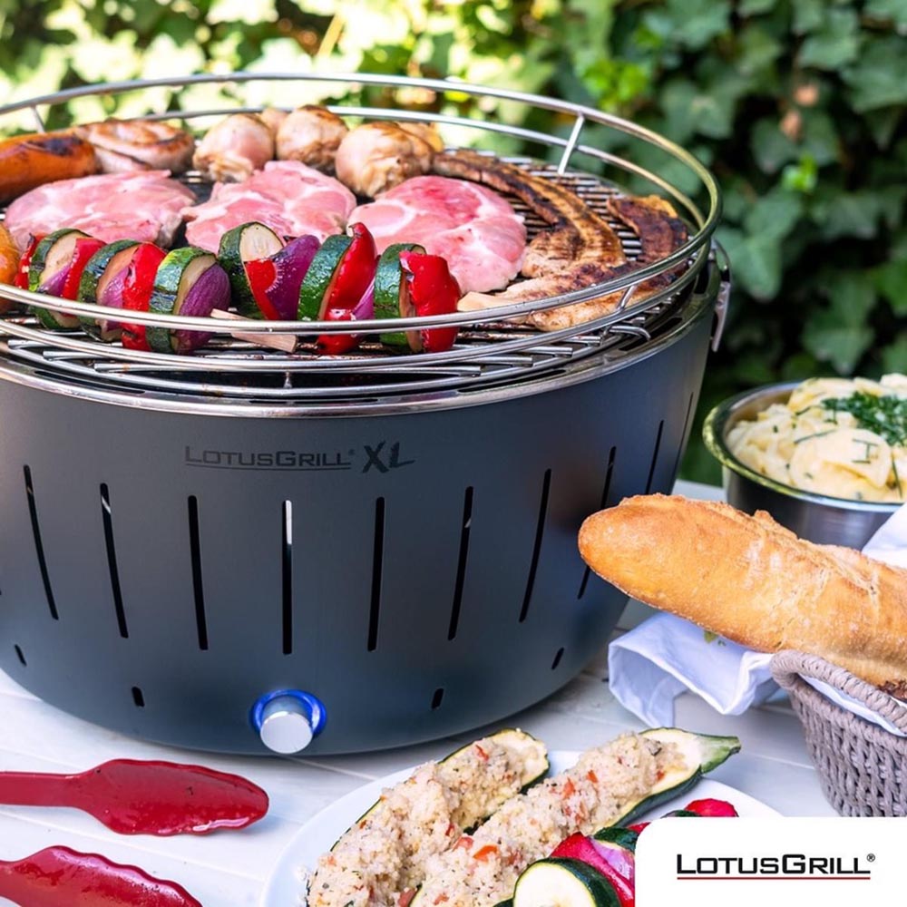 【德國LotusGrill】健康無炭煙烤肉爐+夾子+醬刷+進口無煙炭2.5KG (G435 XL共6色)