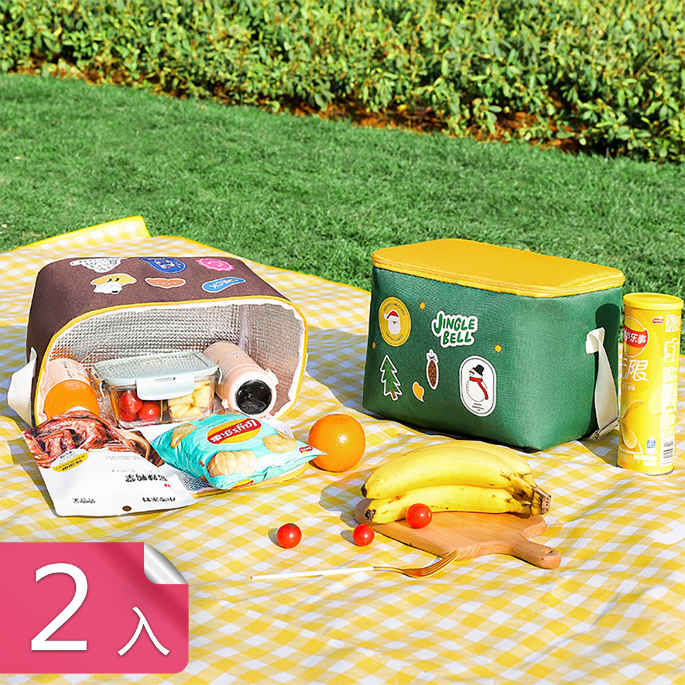 【荷生活】大容量背帶式多功能野餐包 保冷保溫耐磨損冷凍食材購物袋-2入