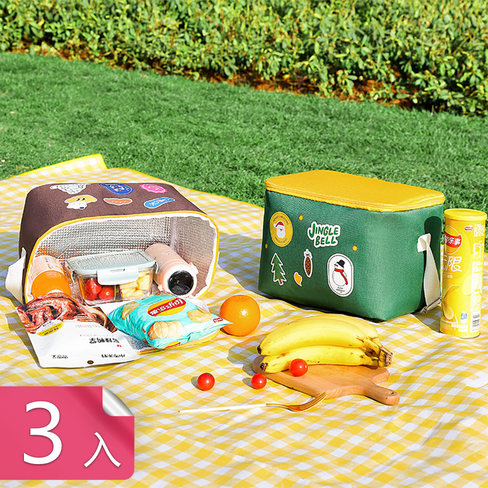 【荷生活】大容量背帶式多功能野餐包 保冷保溫耐磨損冷凍食材購物袋-3入