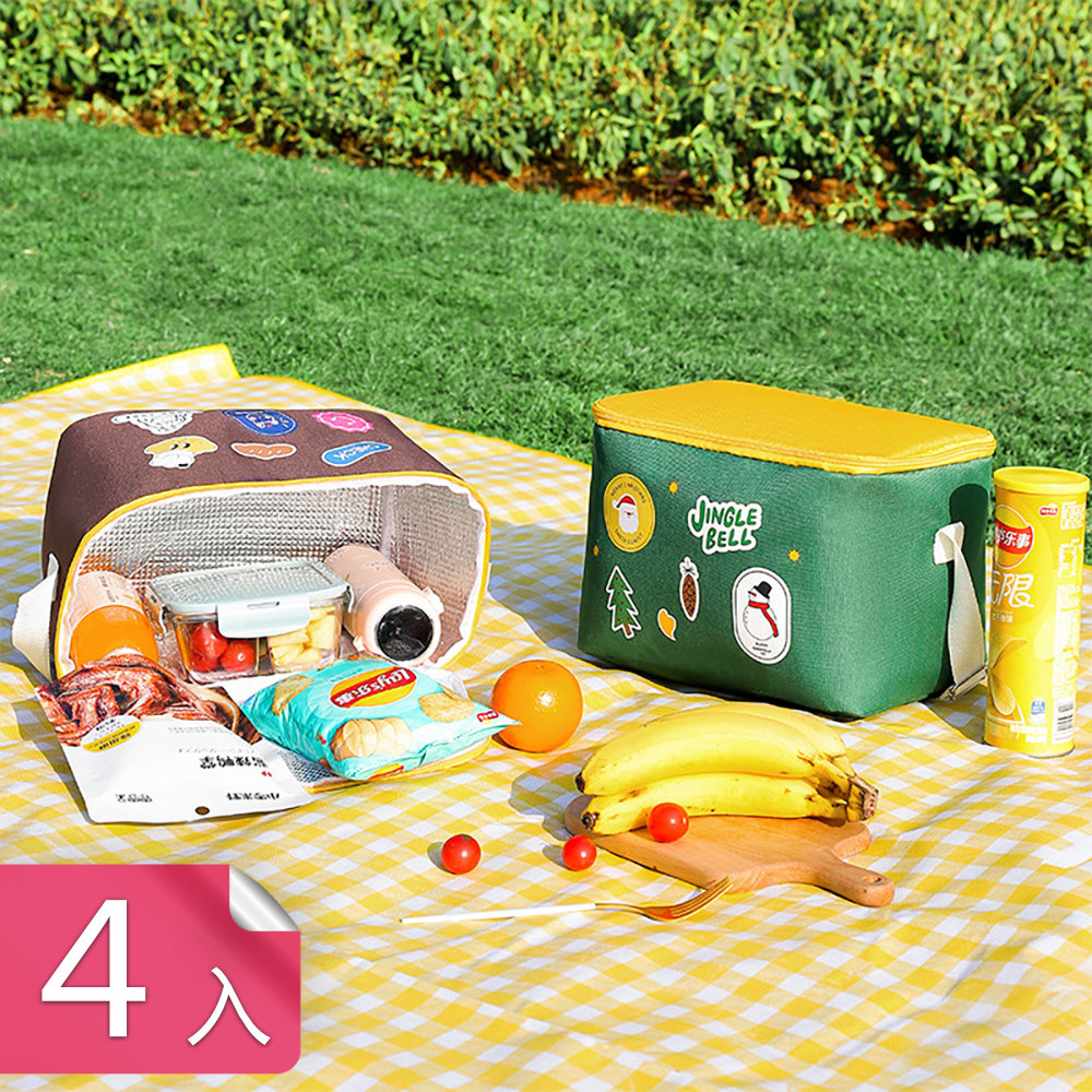 【荷生活】大容量背帶式多功能野餐包 保冷保溫耐磨損冷凍食材購物袋-4入