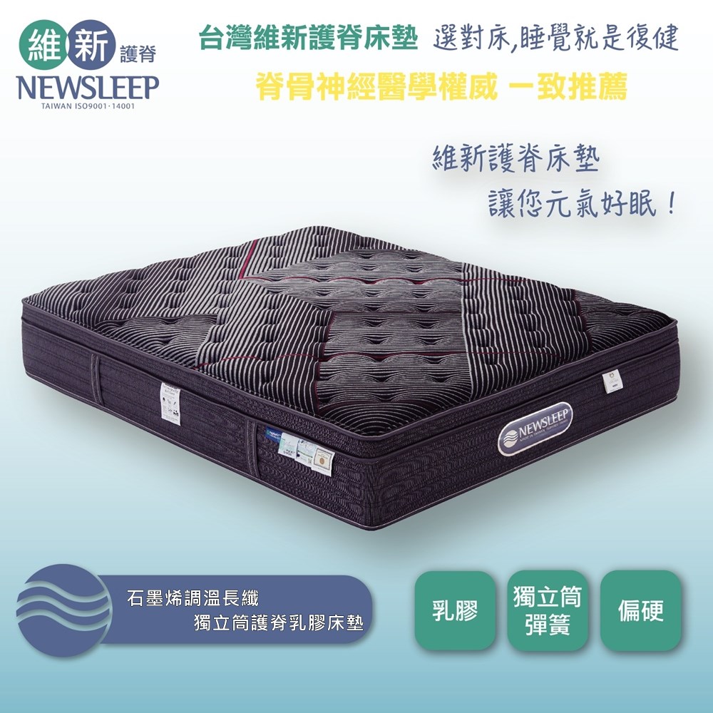 【直人木業】石墨烯調溫長纖獨立筒護脊乳膠床墊-特大6X7尺