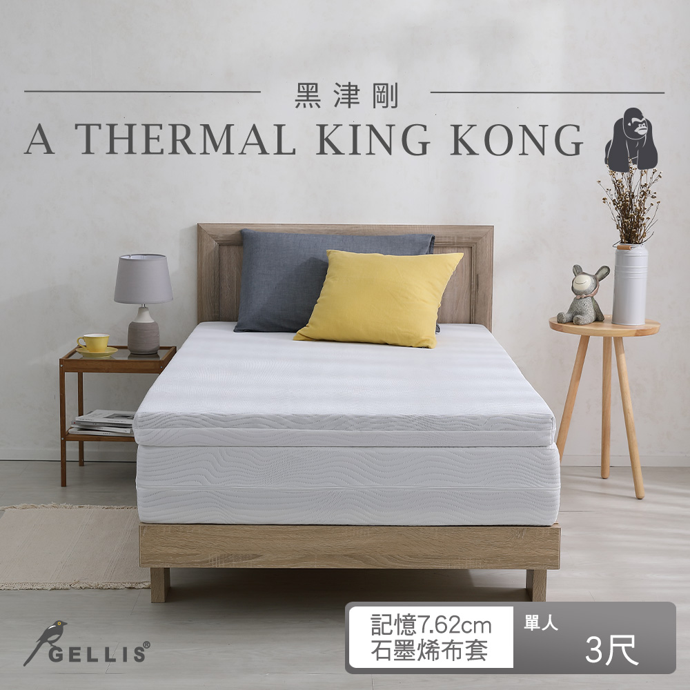 鵲利仕黑津剛雙適能可收納防蟎抗菌釋壓記憶薄床墊 標準單人3尺7.62cm GBK-N03076HD