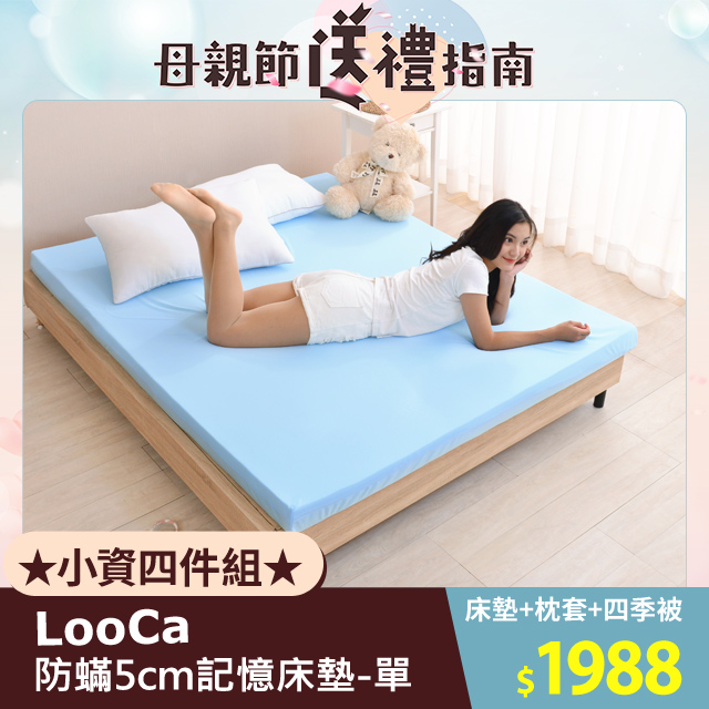 LooCa法國防蹣5cm全記憶床墊-單人3尺(贈枕套+四季被)