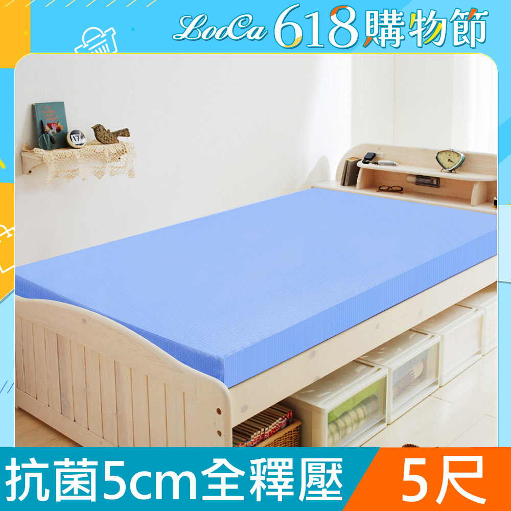 LooCa美國Microban抗菌5cm全記憶床墊(加大)-藍