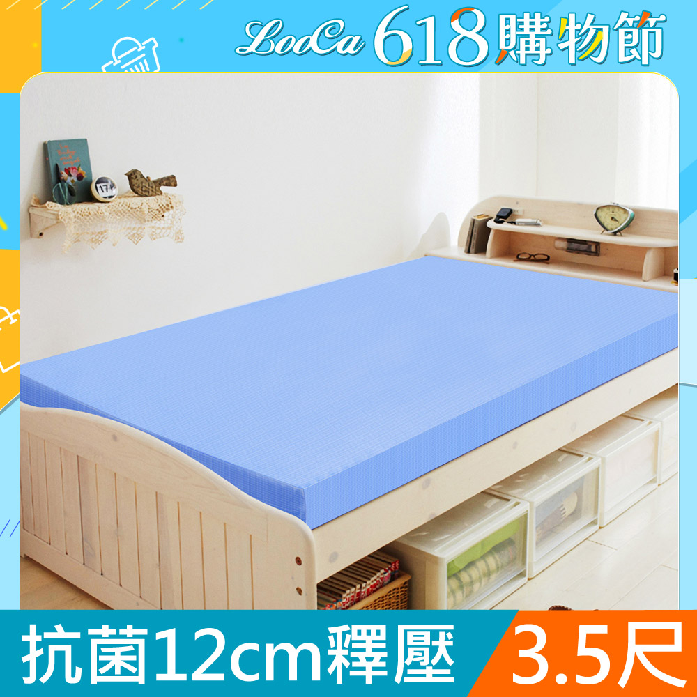 LooCa美國Microban抗菌12cm記憶床墊(單大)-藍