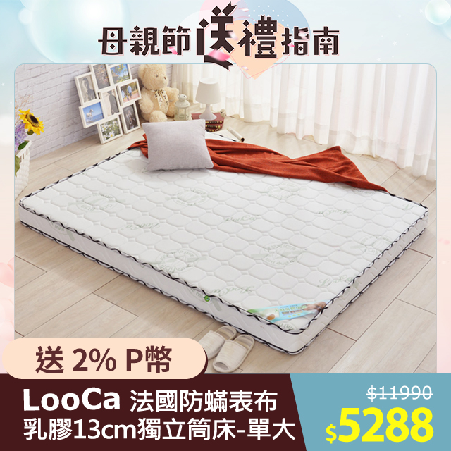 LooCa法國防蟎防蚊13cm頂級乳膠獨立筒床墊(單大3.5尺)