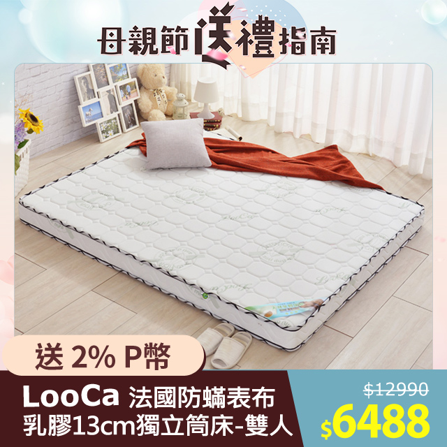 LooCa法國防蟎防蚊13cm頂級乳膠獨立筒床墊(雙人5尺)