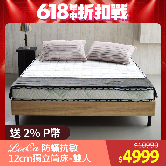 LooCa防蹣抗敏12cm輕量型獨立筒床墊-雙人5尺