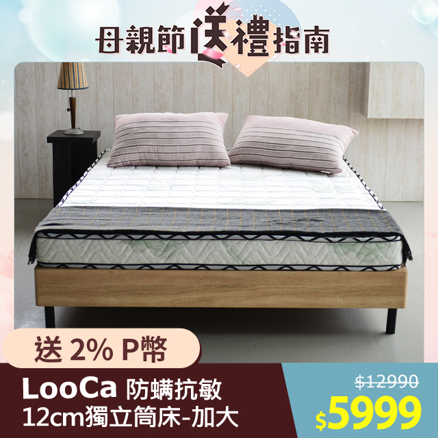 LooCa防蹣抗敏12cm輕量型獨立筒床墊-加大6尺