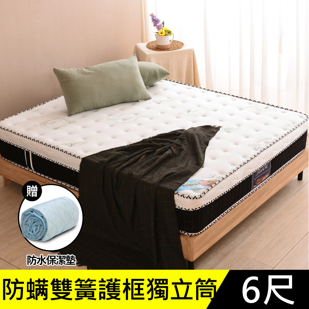LooCa法國防蹣防蚊4.8雙簧護框硬式獨立筒床墊-大6尺