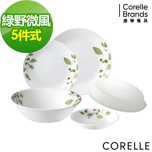 CORELLE 康寧 綠野微風5件式餐盤組-E01