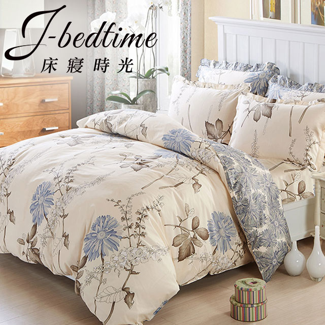 【J-bedtime】台灣製雙人三件式特級純棉床包組-秋菊