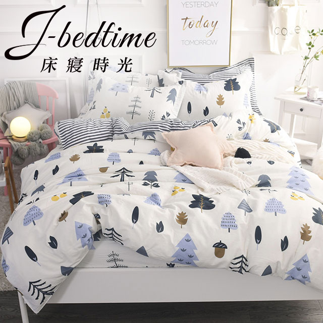 J-bedtime 台灣製文青風吸濕排汗加大四件式被套床包組(聖誕森林)