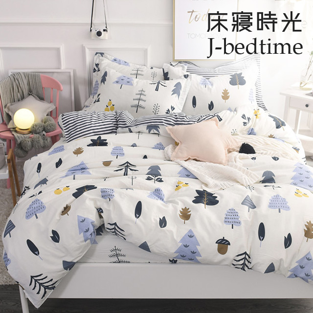 J-bedtime 台灣製文青風吸濕排汗雙人舖棉兩用被套床包組(聖誕森林)