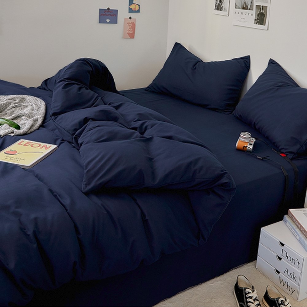【艾唯家居】單人柔絲棉床包薄被套3件組 3M吸濕排汗機能 台灣製(深海藍)