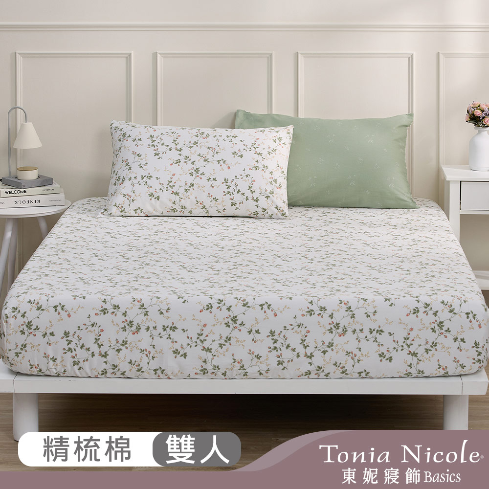 【Tonia Nicole 東妮寢飾】碧影花蔓100%精梳棉床包枕套組(雙人)
