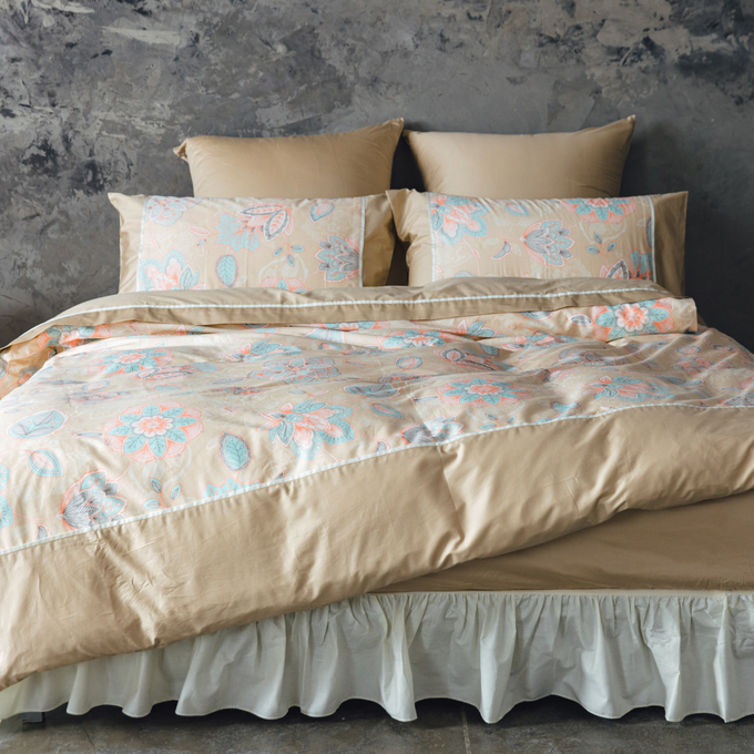 【LITA麗塔寢飾】60支紗100%精梳棉 雙人床包兩用被套四件式 花園-共3色