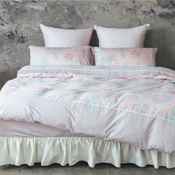 【LITA麗塔寢飾】60支紗100%精梳棉 雙人加大床包兩用被套四件式 花園-共3色