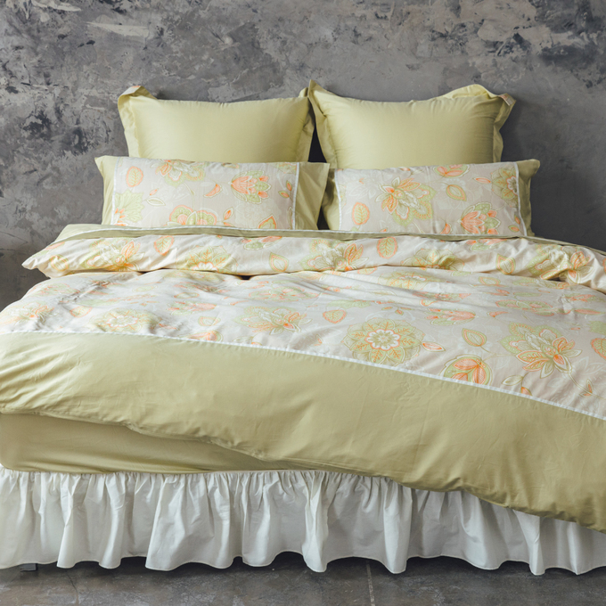 【LITA麗塔寢飾】60支紗100%精梳棉 雙人特大床包兩用被套四件式 花園-共3色