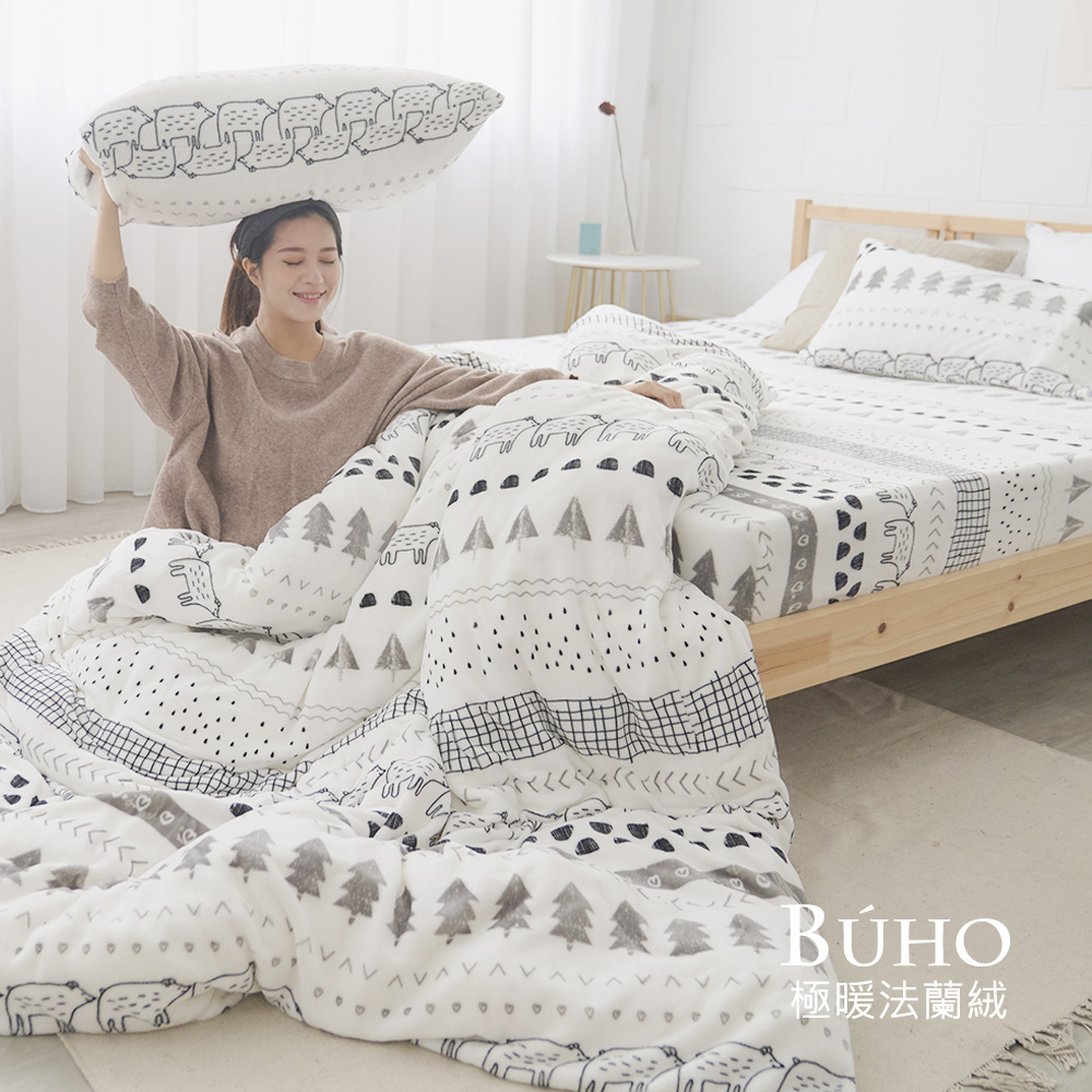 BUHO《趣覓童林》極柔暖法蘭絨舖棉暖暖被(150x200cm)+枕套三件組