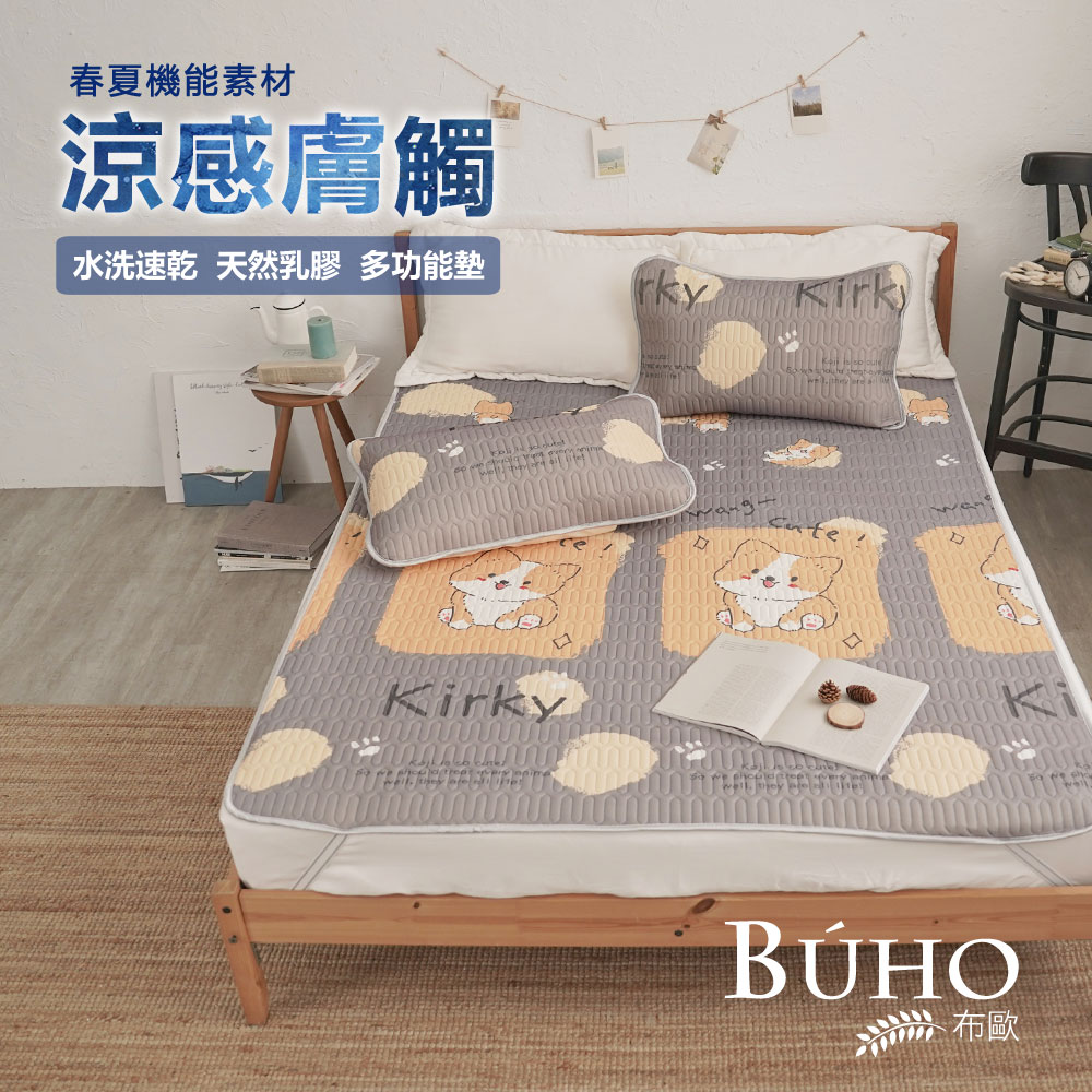 BUHO【咖啡豆柴】沁透涼爽可水洗抗菌乳膠涼墊枕套三件組-雙人加大