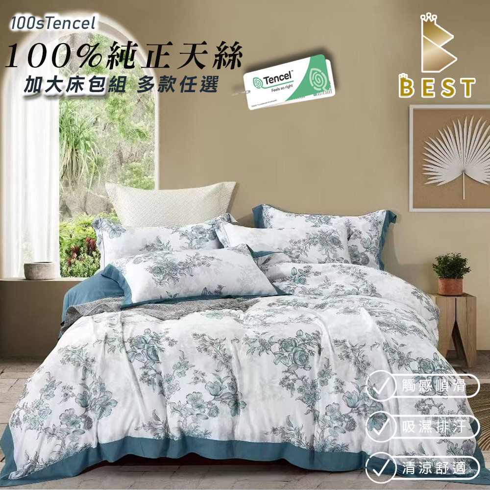 【BEST貝思特】100%純天絲 加大 100支 床包兩用被組 TENCEL H1