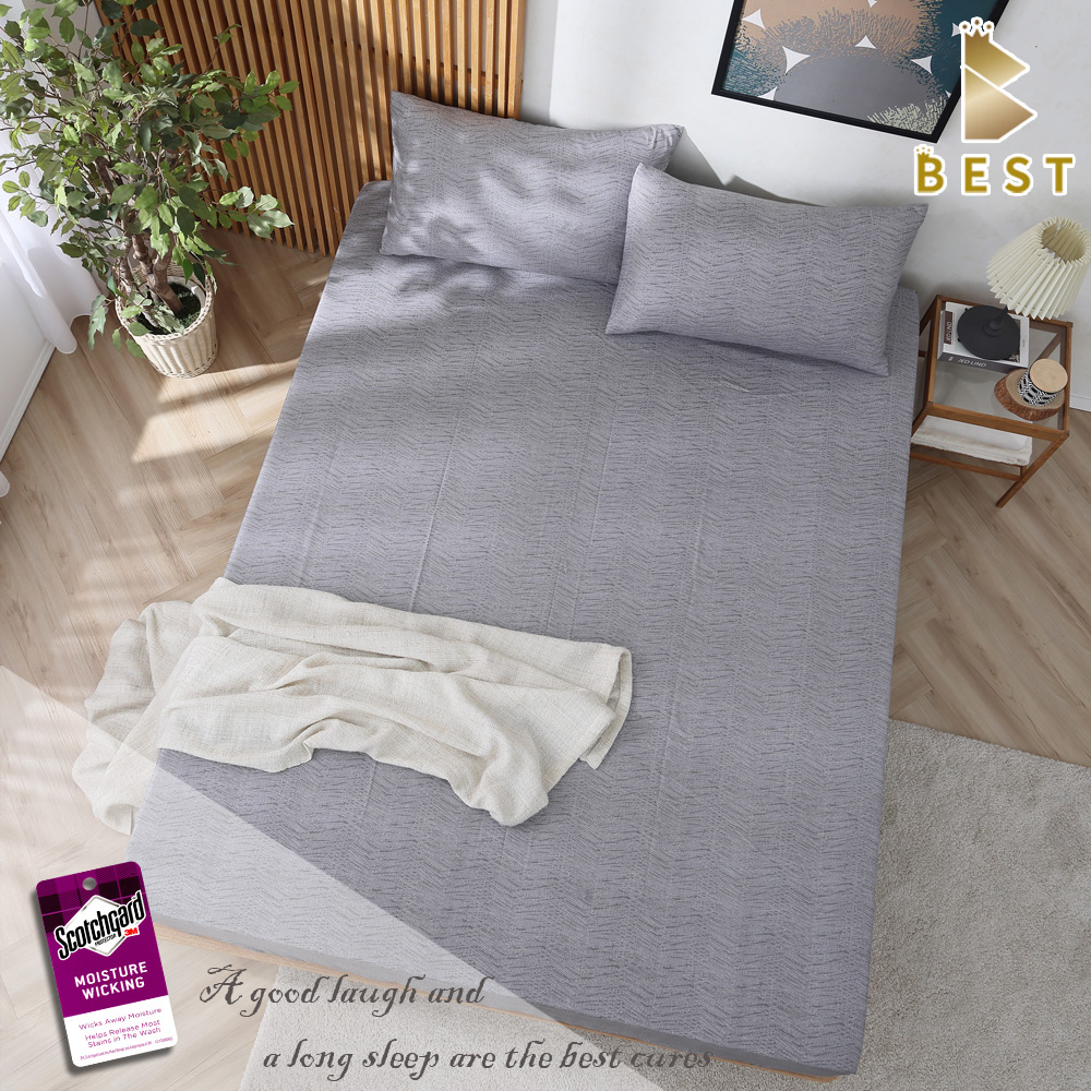 【BEST貝思特】單人天絲床包枕套二件組-宇和-灰(3M吸濕排汗專利技術)
