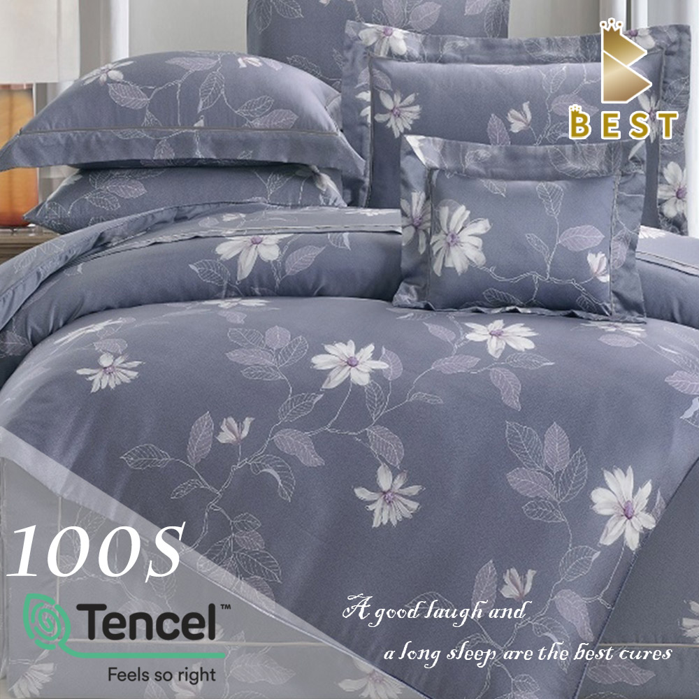 【BEST貝思特】雙人_100支100%天絲八件式兩用被床罩組-蒂希亞-紫