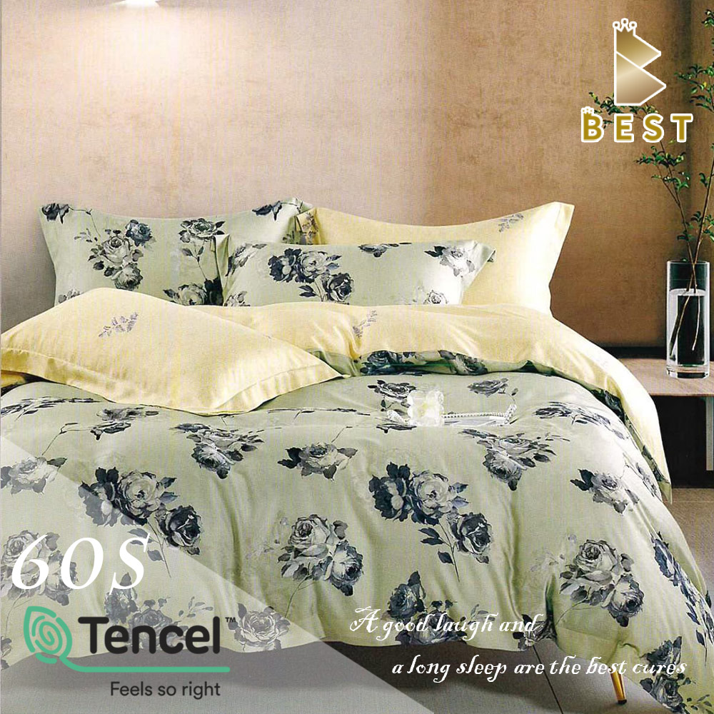 【BEST貝思特】100%TENCEL雙人60支頂級天絲兩用被床包組 和風清露-綠