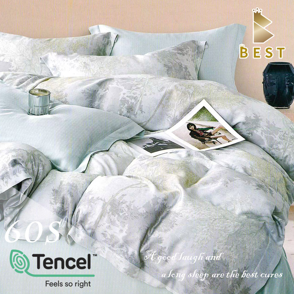 【BEST貝思特】雙人60支頂級天絲八件式床罩組 100%TENCEL 秋風清-綠