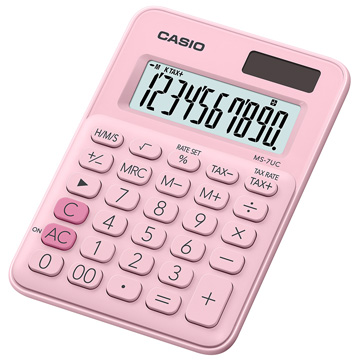 【CASIO 】10位元繽紛馬卡龍色迷你型計算機-草莓粉 (MS-7UC-PK)