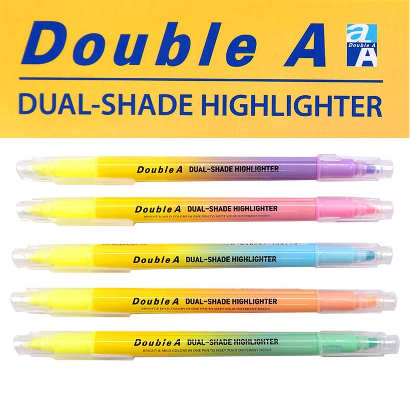 Double A 雙頭螢光筆(淡色)-五色組合(平頭4mm)