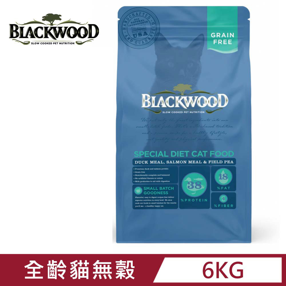 美國BLACKWOOD柏萊富-天然寵糧特調無穀全齡貓配方(鴨肉+鮭魚+豌豆) 13.23LB/6KG