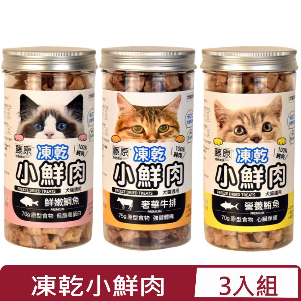 【3入組】藤原 凍乾小鮮肉-70~75g 原型食物｜犬貓適用