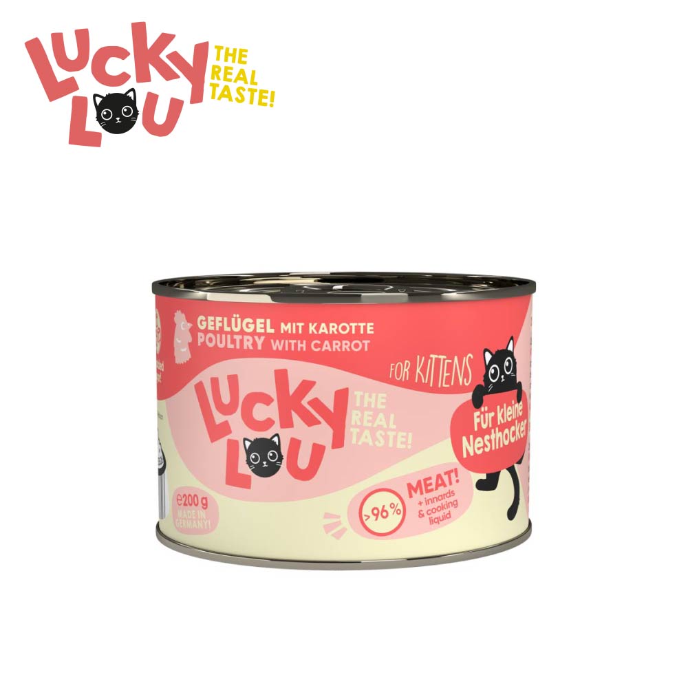 幸運喵 Lucky Lou 幼貓主食罐 禽肉 紅蘿蔔 德國製造高含肉量肉罐頭 24入