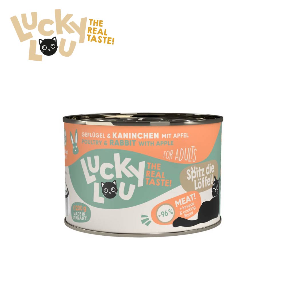 幸運喵 Lucky Lou 全齡貓主食罐 禽肉 兔肉 蘋果 德國製造高含肉量肉罐頭 24入