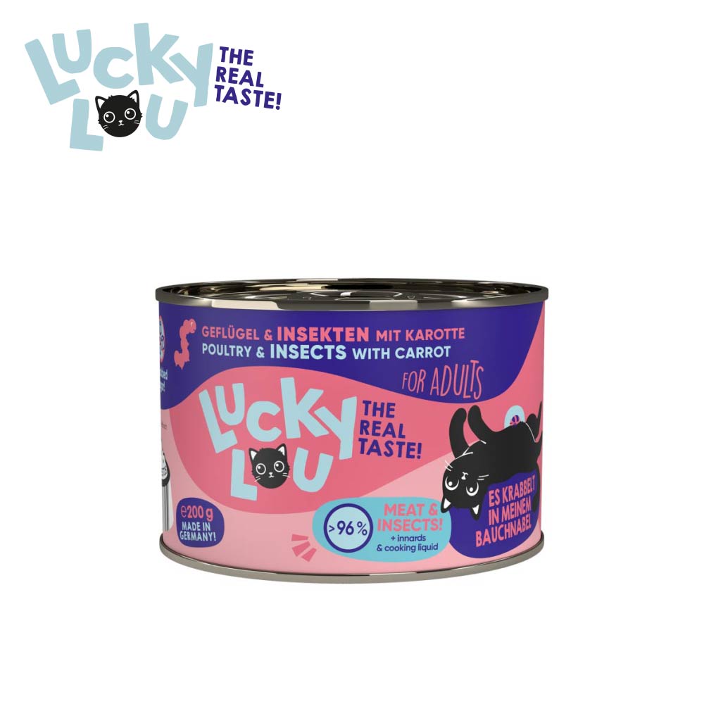 幸運喵 Lucky Lou 全齡貓主食罐 禽肉 昆蟲 紅蘿蔔 德國製造高含肉量肉罐頭 24入