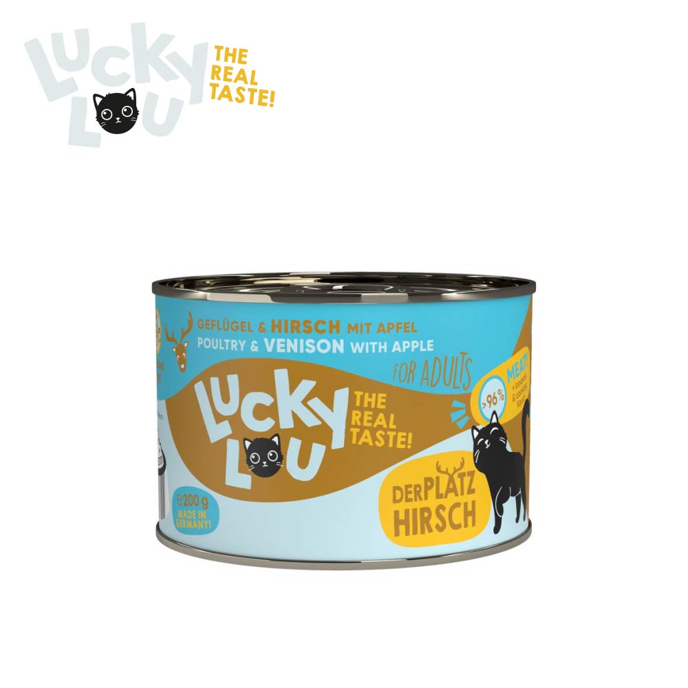 幸運喵 Lucky Lou 全齡貓主食罐 禽肉 鹿肉 蘋果 德國製造高含肉量肉罐頭 200g