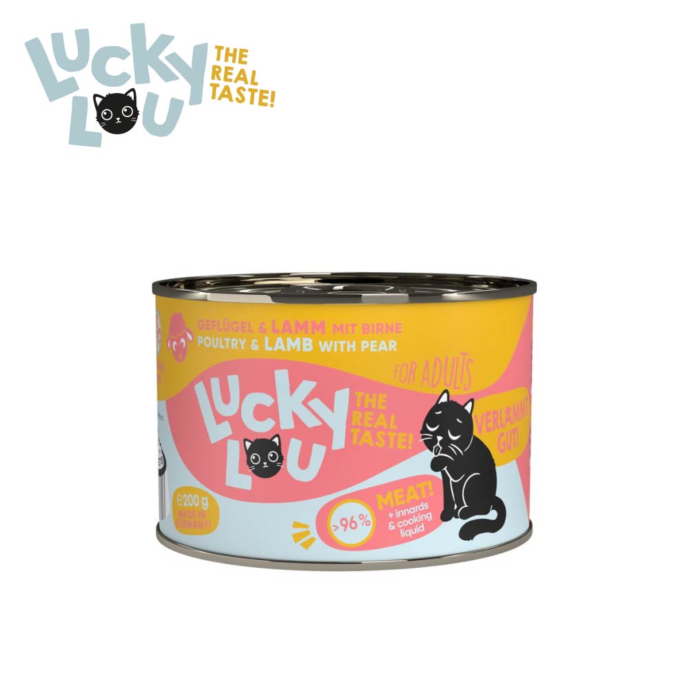 幸運喵 Lucky Lou 全齡貓主食罐 禽肉 羊肉 梨子 德國製造高含肉量肉罐頭 200g 6入