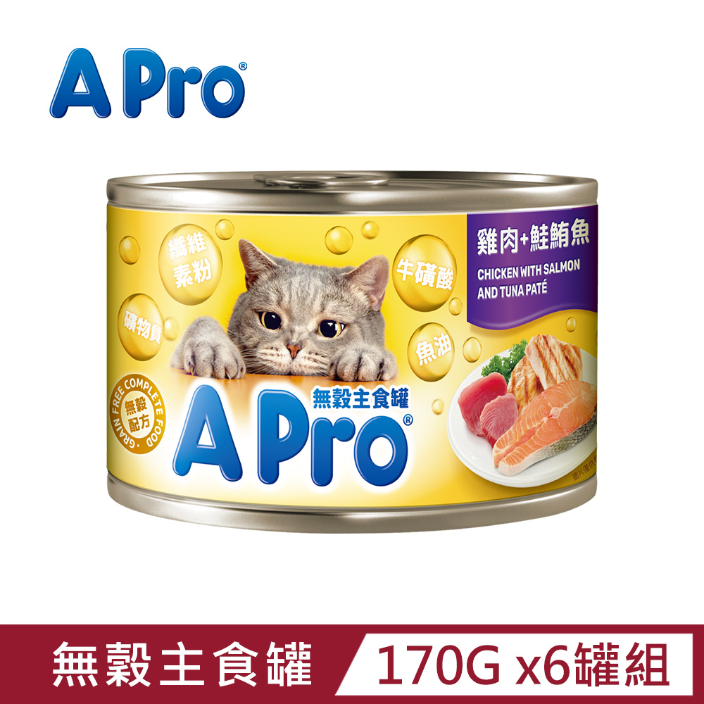 【APro】愛卜無穀貓咪主食罐-雞肉鮭魚鮪魚口味 170g x6罐組