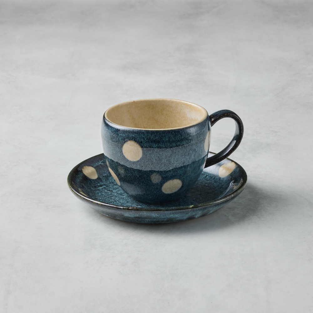 有種創意 - 日本美濃燒 - 圓釉咖啡杯碟組 - 水玉點點(2件式) - 200 ml
