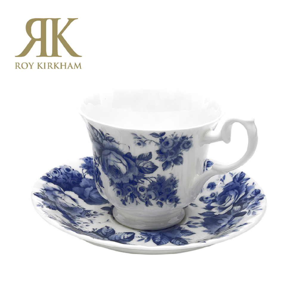 英國Roy Kirkham-藍玫瑰 (Blue Chintz) 系列230ml咖啡花茶杯盤組