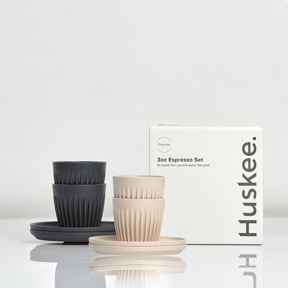【Huskee】澳洲 咖啡豆殼環保杯盤組 3oz/ 90ml (2入)