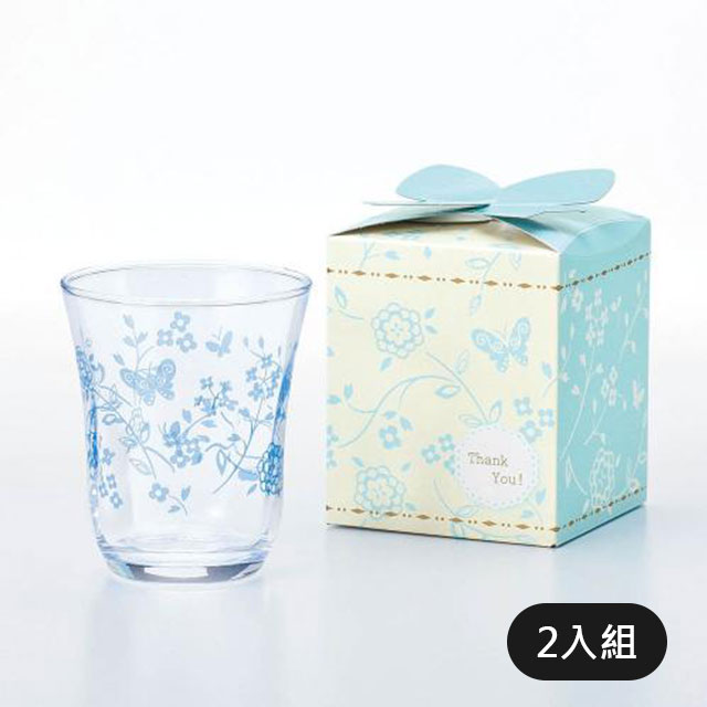 日本TOYO-SASAKI 花蝶水杯禮盒230ml藍-2入組