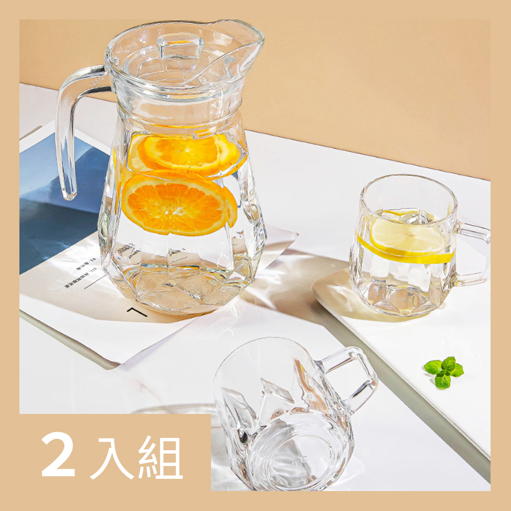 【CS22】家用玻璃鑽石冷水壺設計五件套(鑽紋壺+鑽紋水杯)-2入