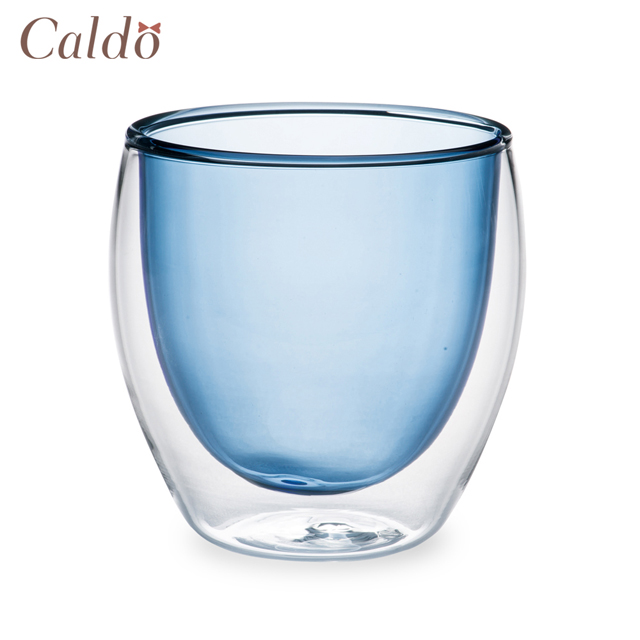 【Caldo卡朵生活】手感蛋形雙色隔熱玻璃咖啡杯250ml-天藍