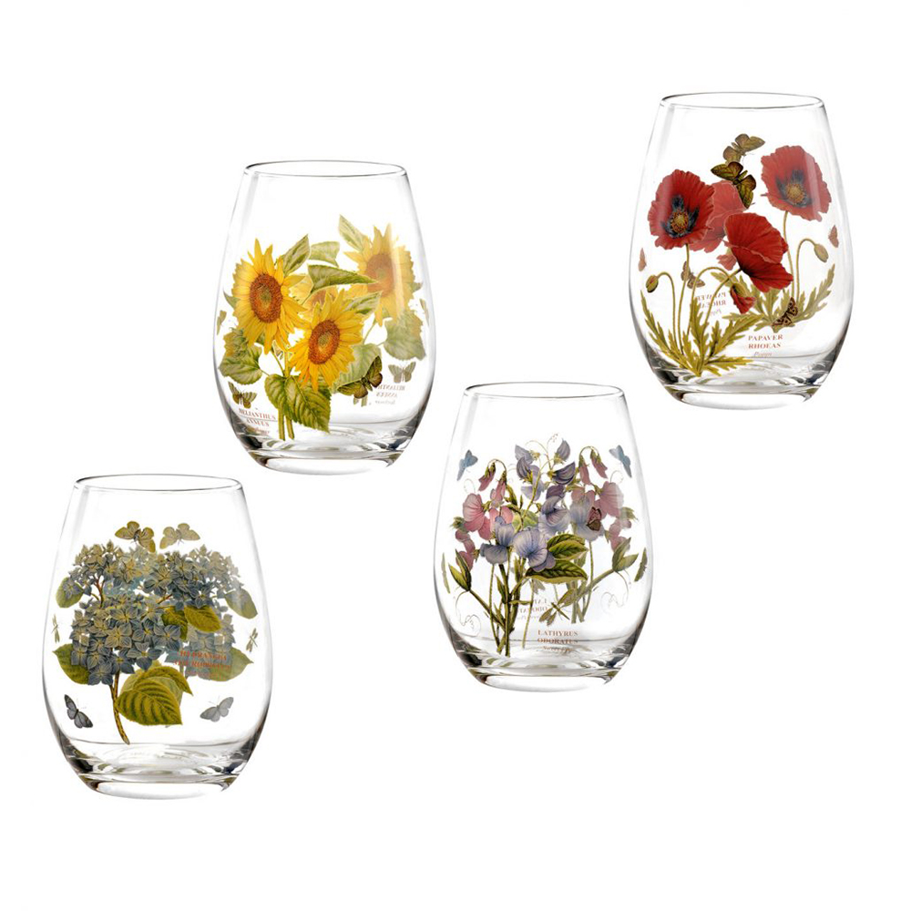 英國Portmeirion-Botanic Garden 經典植物園系列-570ml圓弧玻璃杯四入組