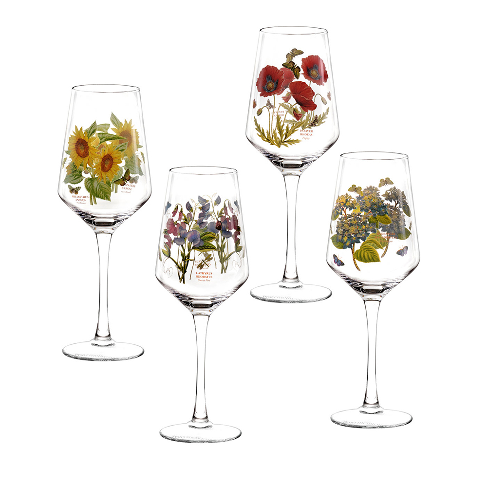 英國Portmeirion-Botanic Garden 經典植物園系列-450ml 紅酒高腳玻璃杯四入組